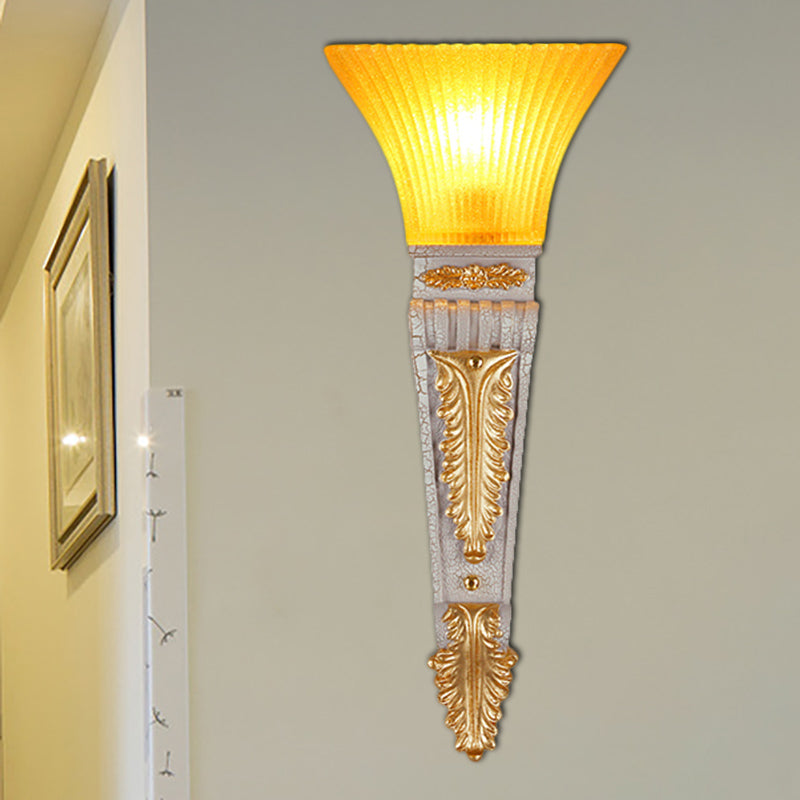 Modern Bell Wall Lighting - Yellow Glass And Resin Lamp In Gold/White For Foyer 14/19 W White / 19