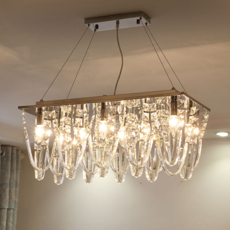 Modern Clear Crystal Tassel Chandelier With 8 Nickel Heads For Dining Room Pendant Light