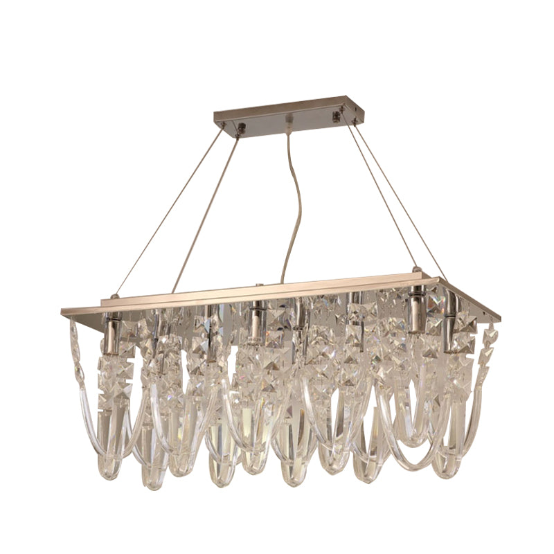 Modern Clear Crystal Chandelier Pendant Light with Tassel Accent - 8 Heads, Nickel Finish - Ideal for Dining Room Lighting