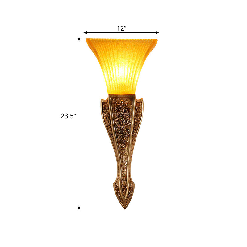 Yellow Glass Flared Wall Light - Modern Style Sconce Fixture In Gold 9/12 Wide