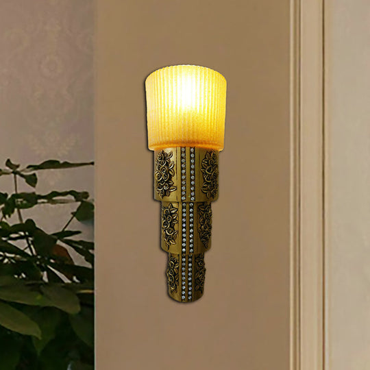 Rustic Style Wall Mounted Gold Indoor Light With Amber Glass Cylinder - 1 Lighting