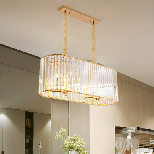 Modern 8-Head Clear Crystal Island Pendant Light For Dining Room