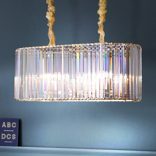 Modern 8-Head Clear Crystal Island Pendant Light For Dining Room