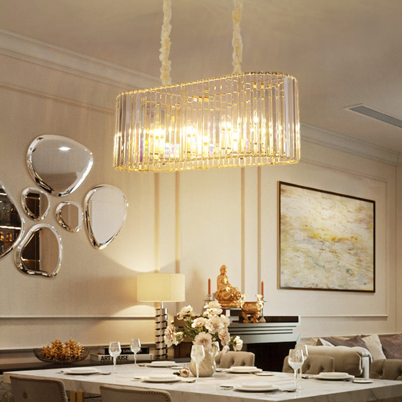 Modern 8-Head Clear Crystal Island Pendant Light For Dining Room