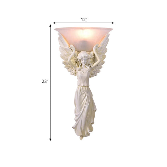 Modern Amber Glass Bowl Wall Lamp - 1 Light Bedroom Sconce With Gold/White Angel Design