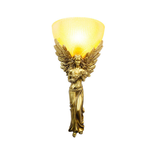 Country Style Resin Angel Sconce Light With Yellow Glass Shade - Gold/Silver/White Finish