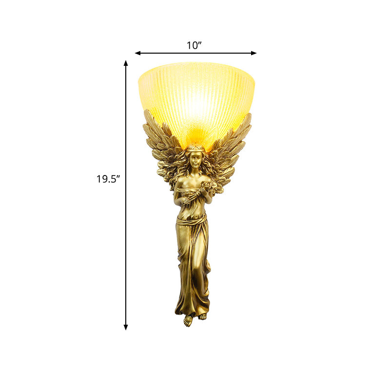 Country Style Resin Angel Sconce Light With Yellow Glass Shade - Gold/Silver/White Finish