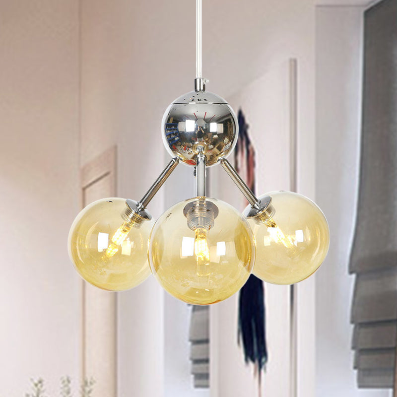 Industrial Style Hanging Chandelier Light - 13"/27.5"/34" W Orbit Shade - Amber/Clear/Smoke Gray Glass - 3/9/12 Lights