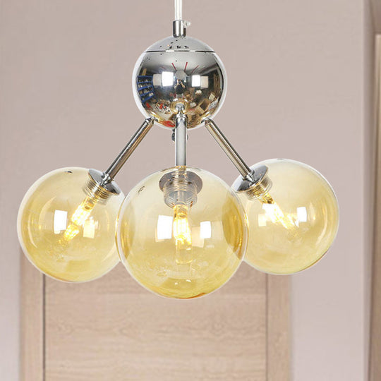 Industrial Style Hanging Chandelier Light With Amber/Clear/Smoke Gray Glass In 3/9/12 Lights -