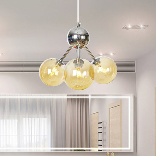 Industrial Style Hanging Chandelier Light With Amber/Clear/Smoke Gray Glass In 3/9/12 Lights -