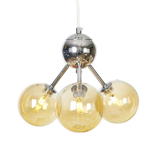 Industrial Style Hanging Chandelier Light - 13"/27.5"/34" W Orbit Shade - Amber/Clear/Smoke Gray Glass - 3/9/12 Lights