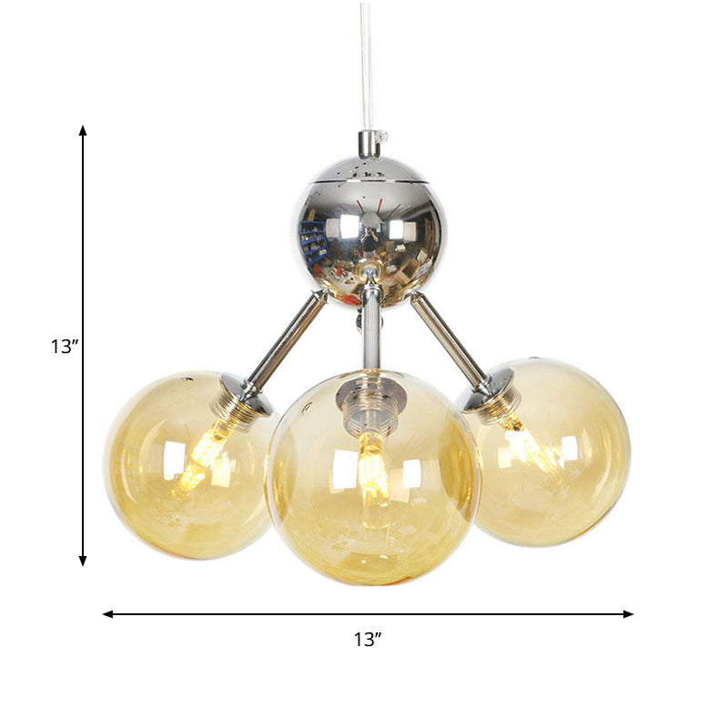 Industrial Style Hanging Chandelier Light - 13"/27.5"/34" W Orbit Shade - Amber/Clear/Smoke Gray Glass - 3/9/12 Lights