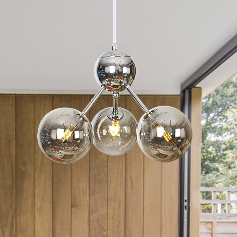 Industrial Style Hanging Chandelier Light - 13"/27.5"/34" W Orbit Shade - Amber/Clear/Smoke Gray Glass - 3/9/12 Lights