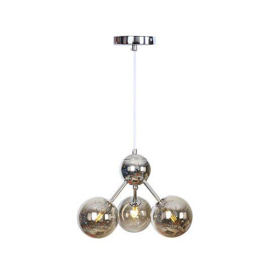 Industrial Style Hanging Chandelier Light - 13"/27.5"/34" W Orbit Shade - Amber/Clear/Smoke Gray Glass - 3/9/12 Lights