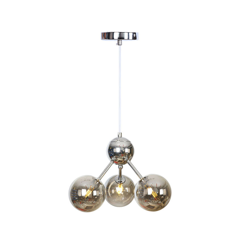 Industrial Style Hanging Chandelier Light With Amber/Clear/Smoke Gray Glass In 3/9/12 Lights -