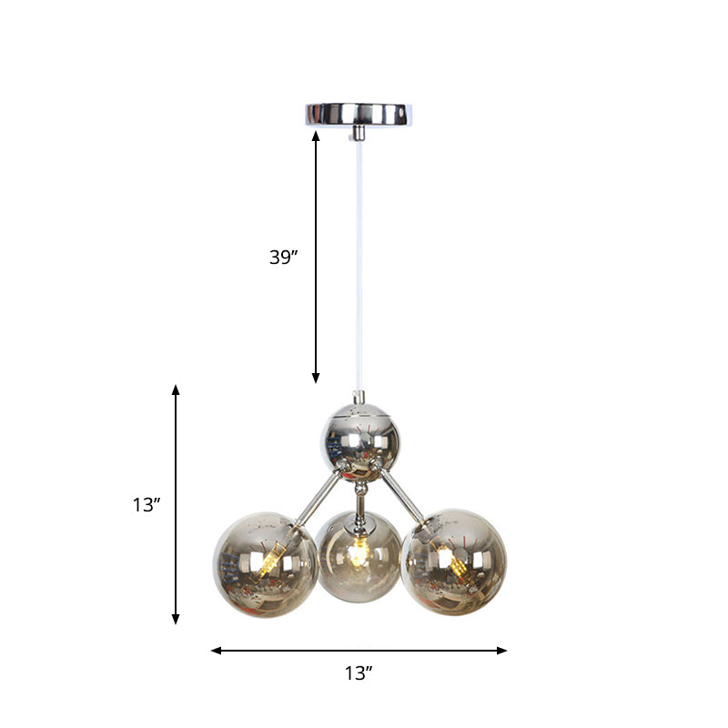 Industrial Style Hanging Chandelier Light - 13"/27.5"/34" W Orbit Shade - Amber/Clear/Smoke Gray Glass - 3/9/12 Lights