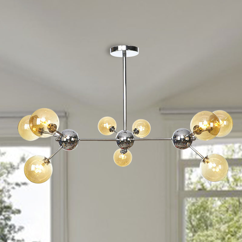 Industrial Style Hanging Chandelier Light With Amber/Clear/Smoke Gray Glass In 3/9/12 Lights -