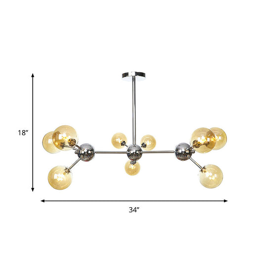 Industrial Style Hanging Chandelier Light - 13"/27.5"/34" W Orbit Shade - Amber/Clear/Smoke Gray Glass - 3/9/12 Lights