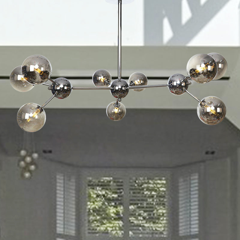 Industrial Style Hanging Chandelier Light With Amber/Clear/Smoke Gray Glass In 3/9/12 Lights -