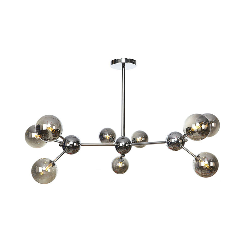 Industrial Style Hanging Chandelier Light With Amber/Clear/Smoke Gray Glass In 3/9/12 Lights -