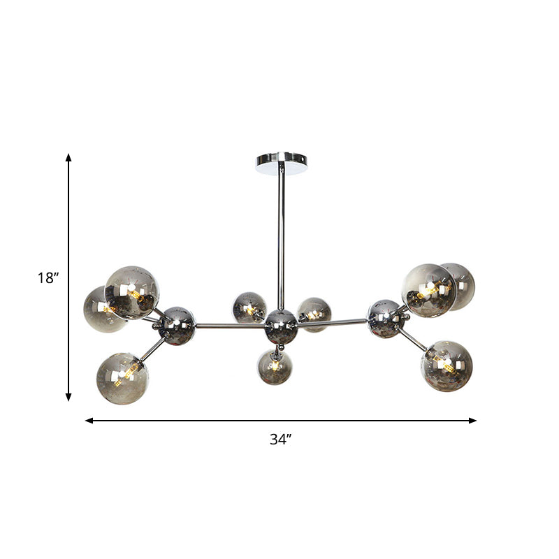 Industrial Style Hanging Chandelier Light - 13"/27.5"/34" W Orbit Shade - Amber/Clear/Smoke Gray Glass - 3/9/12 Lights