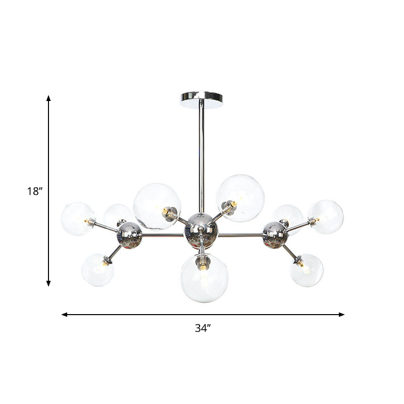 Industrial Style Hanging Chandelier Light - 13"/27.5"/34" W Orbit Shade - Amber/Clear/Smoke Gray Glass - 3/9/12 Lights