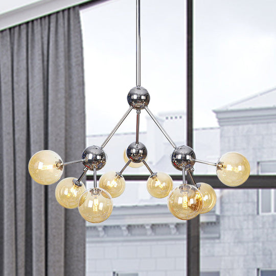 Industrial Style Hanging Chandelier Light With Amber/Clear/Smoke Gray Glass In 3/9/12 Lights -