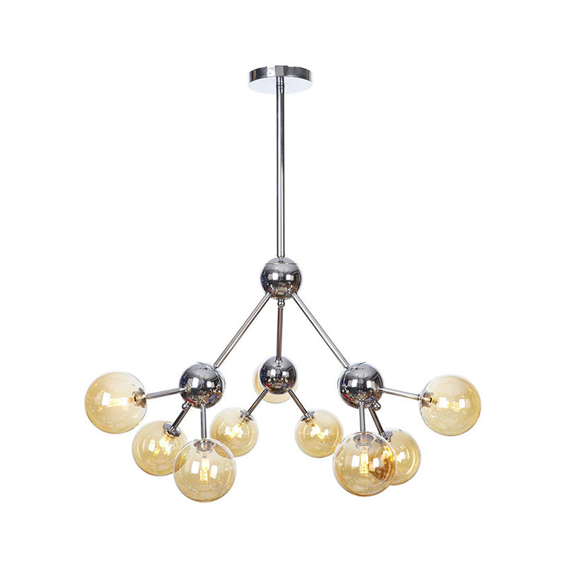 Industrial Style Hanging Chandelier Light With Amber/Clear/Smoke Gray Glass In 3/9/12 Lights -