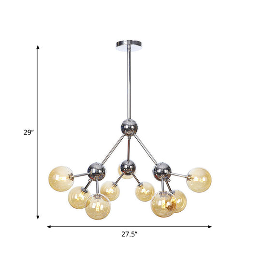 Industrial Style Hanging Chandelier Light - 13"/27.5"/34" W Orbit Shade - Amber/Clear/Smoke Gray Glass - 3/9/12 Lights