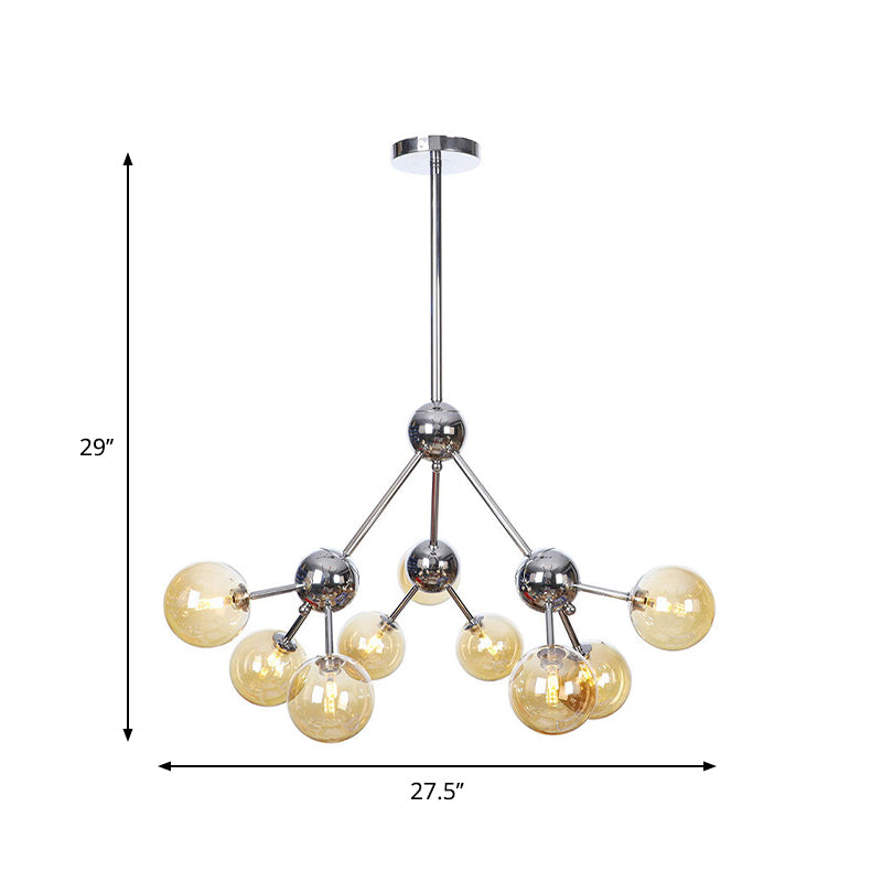 Industrial Style Hanging Chandelier Light With Amber/Clear/Smoke Gray Glass In 3/9/12 Lights -