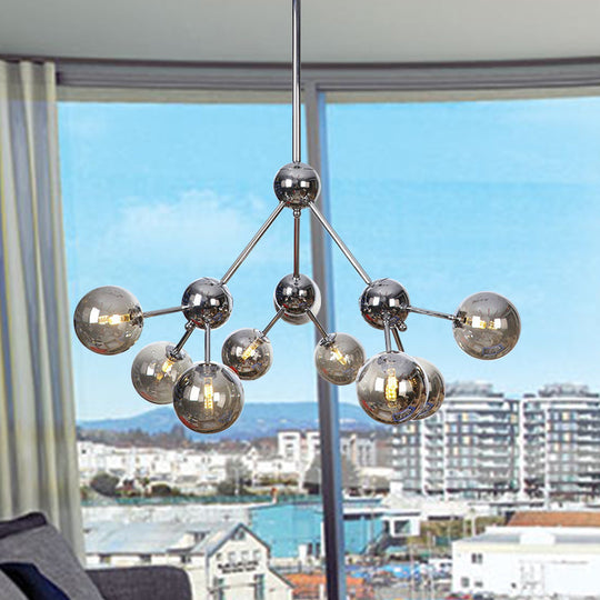 Industrial Style Hanging Chandelier Light With Amber/Clear/Smoke Gray Glass In 3/9/12 Lights -