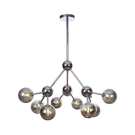 Industrial Style Hanging Chandelier Light With Amber/Clear/Smoke Gray Glass In 3/9/12 Lights -