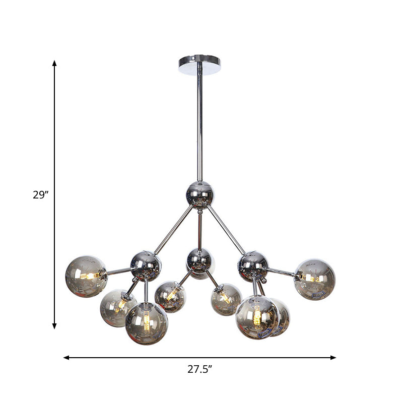 Industrial Style Hanging Chandelier Light With Amber/Clear/Smoke Gray Glass In 3/9/12 Lights -