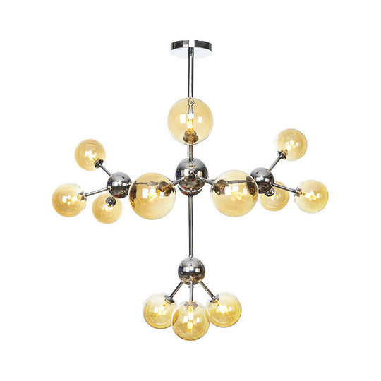 Industrial Style Hanging Chandelier Light - 13"/27.5"/34" W Orbit Shade - Amber/Clear/Smoke Gray Glass - 3/9/12 Lights