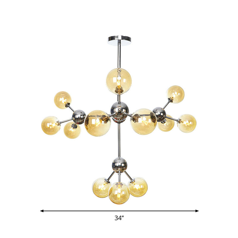 Industrial Style Hanging Chandelier Light - 13"/27.5"/34" W Orbit Shade - Amber/Clear/Smoke Gray Glass - 3/9/12 Lights