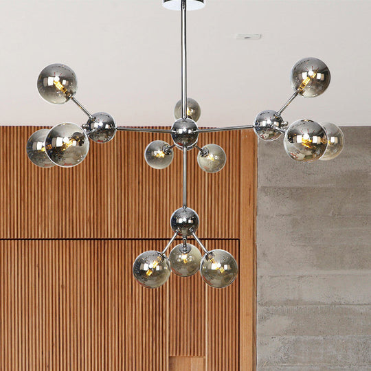 Industrial Style Hanging Chandelier Light - 13"/27.5"/34" W Orbit Shade - Amber/Clear/Smoke Gray Glass - 3/9/12 Lights