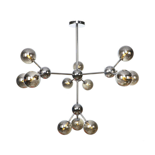 Industrial Style Hanging Chandelier Light - 13"/27.5"/34" W Orbit Shade - Amber/Clear/Smoke Gray Glass - 3/9/12 Lights