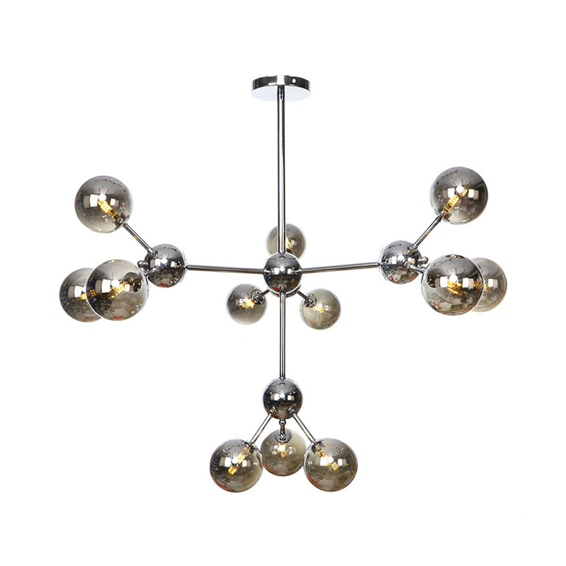 Industrial Style Hanging Chandelier Light With Amber/Clear/Smoke Gray Glass In 3/9/12 Lights -