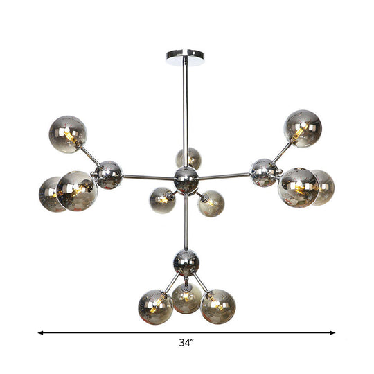 Industrial Style Hanging Chandelier Light With Amber/Clear/Smoke Gray Glass In 3/9/12 Lights -