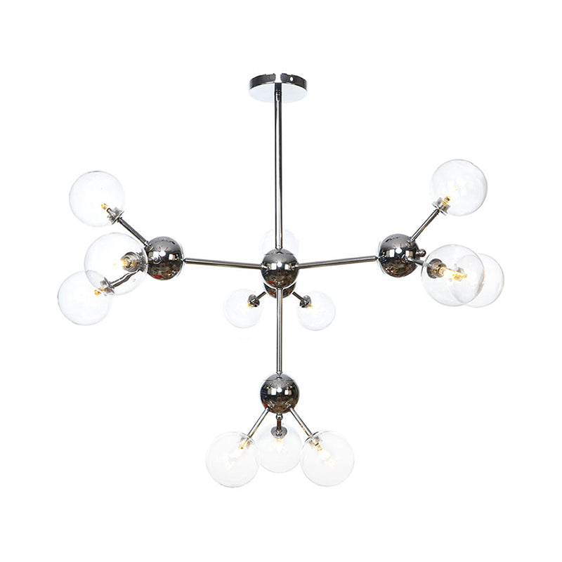 Industrial Style Hanging Chandelier Light - 13"/27.5"/34" W Orbit Shade - Amber/Clear/Smoke Gray Glass - 3/9/12 Lights