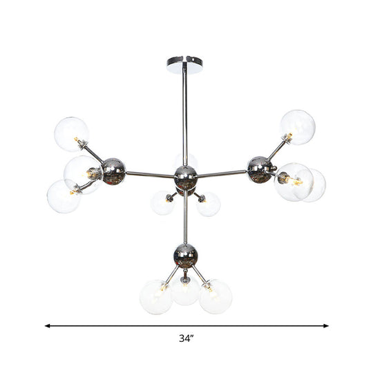 Industrial Style Hanging Chandelier Light - 13"/27.5"/34" W Orbit Shade - Amber/Clear/Smoke Gray Glass - 3/9/12 Lights