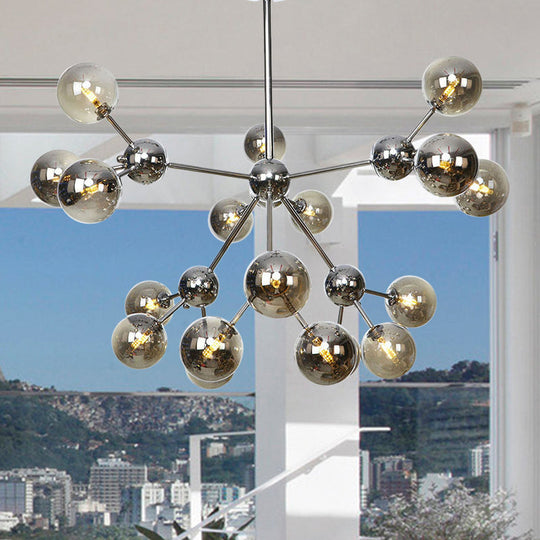 Industrial Style Hanging Chandelier Light - 13"/27.5"/34" W Orbit Shade - Amber/Clear/Smoke Gray Glass - 3/9/12 Lights