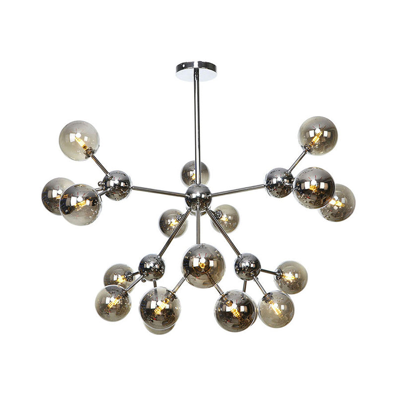 Industrial Style Hanging Chandelier Light - 13"/27.5"/34" W Orbit Shade - Amber/Clear/Smoke Gray Glass - 3/9/12 Lights