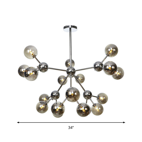 Industrial Style Hanging Chandelier Light With Amber/Clear/Smoke Gray Glass In 3/9/12 Lights -