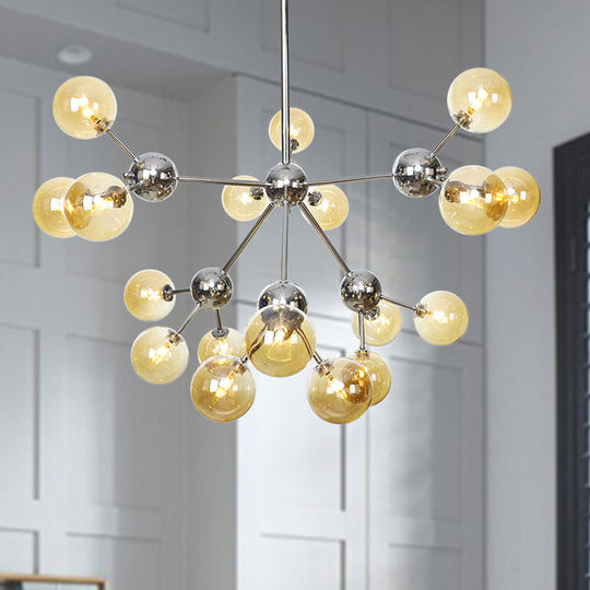 Industrial Style Hanging Chandelier Light - 13"/27.5"/34" W Orbit Shade - Amber/Clear/Smoke Gray Glass - 3/9/12 Lights