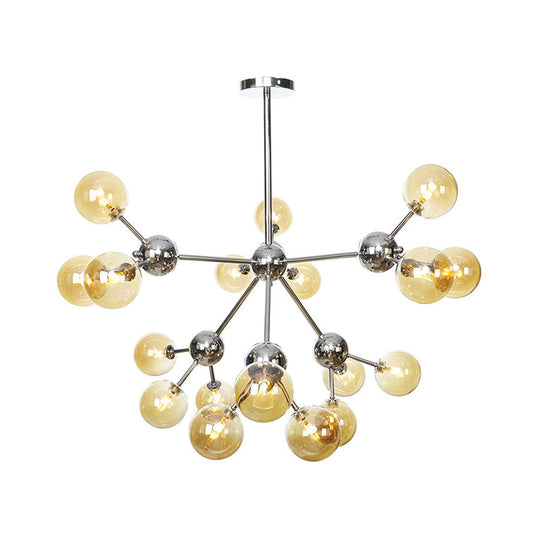 Industrial Style Hanging Chandelier Light - 13"/27.5"/34" W Orbit Shade - Amber/Clear/Smoke Gray Glass - 3/9/12 Lights