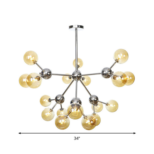 Industrial Style Hanging Chandelier Light - 13"/27.5"/34" W Orbit Shade - Amber/Clear/Smoke Gray Glass - 3/9/12 Lights