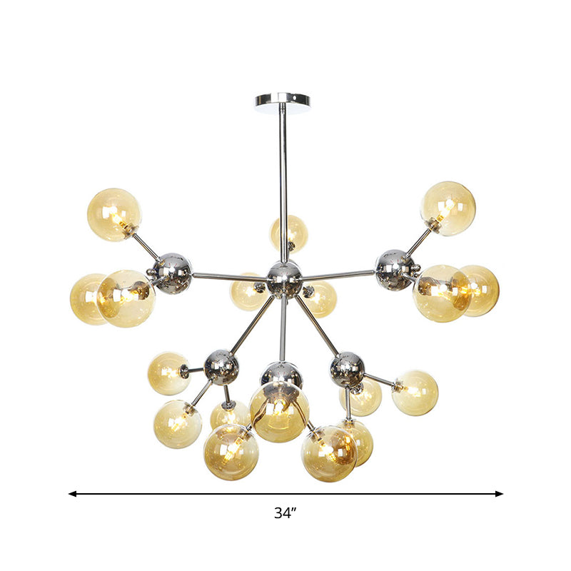 Industrial Style Hanging Chandelier Light With Amber/Clear/Smoke Gray Glass In 3/9/12 Lights -