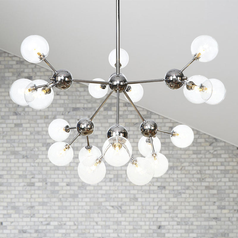 Industrial Style Hanging Chandelier Light - 13"/27.5"/34" W Orbit Shade - Amber/Clear/Smoke Gray Glass - 3/9/12 Lights