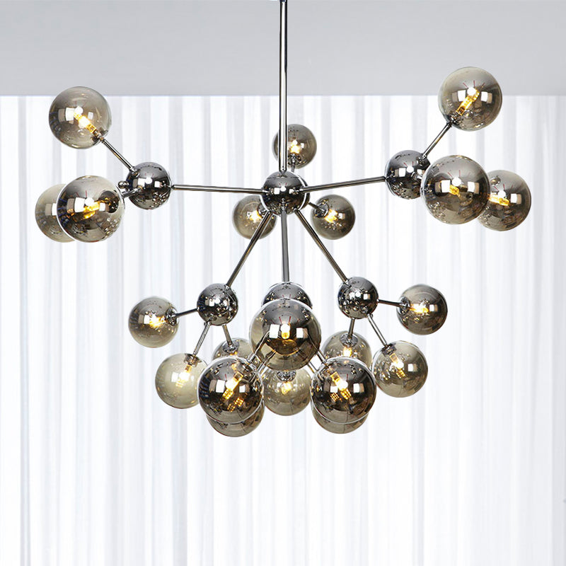 Industrial Style Hanging Chandelier Light With Amber/Clear/Smoke Gray Glass In 3/9/12 Lights -